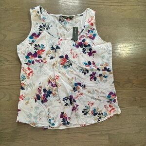 Eddie Bauer white floral print scoop neck lightweight cotton top XL 100% cotton